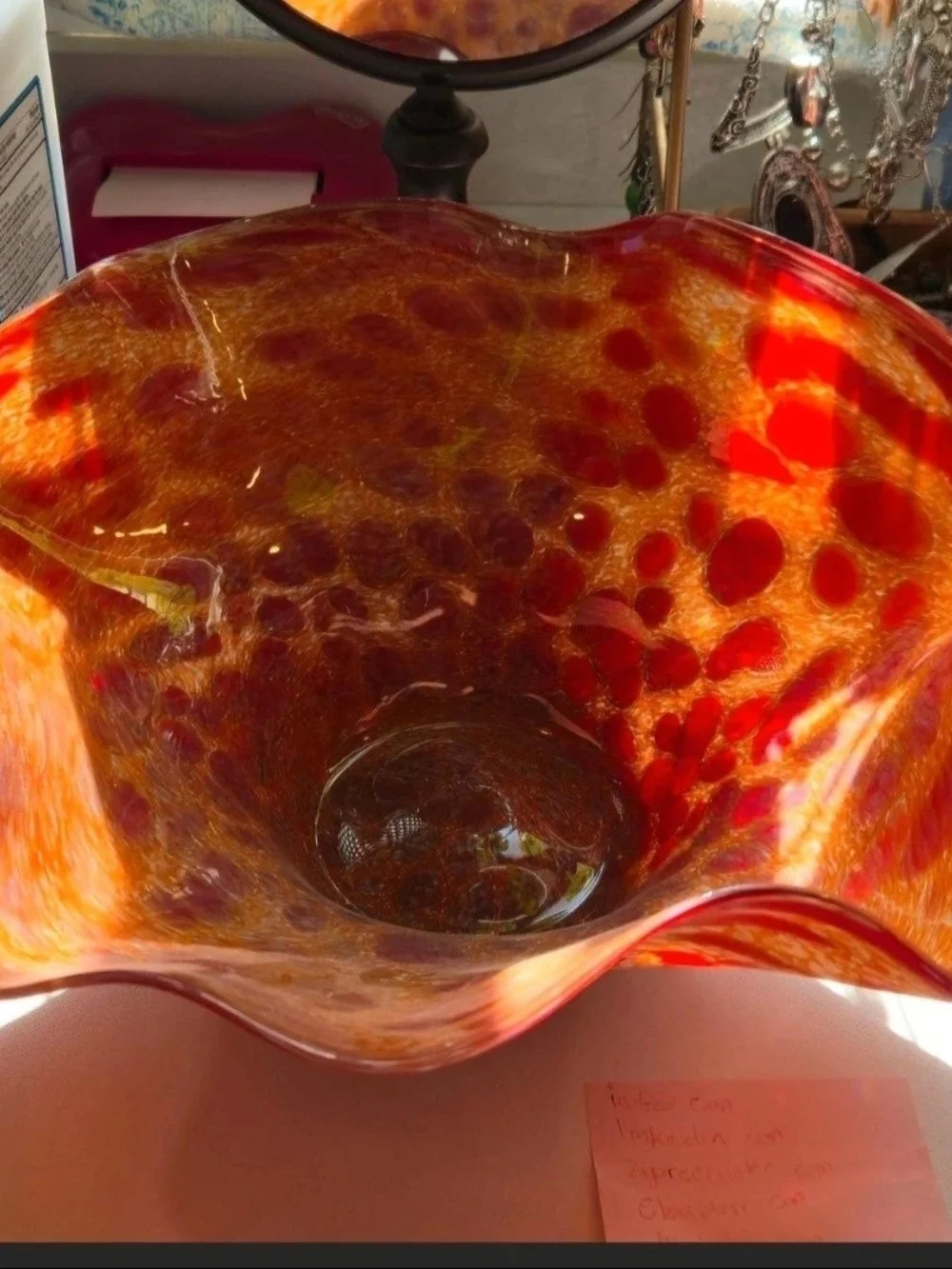 Aunthentic  Signed Vitrix Art Glass Decorative Bowl in Orange and Red